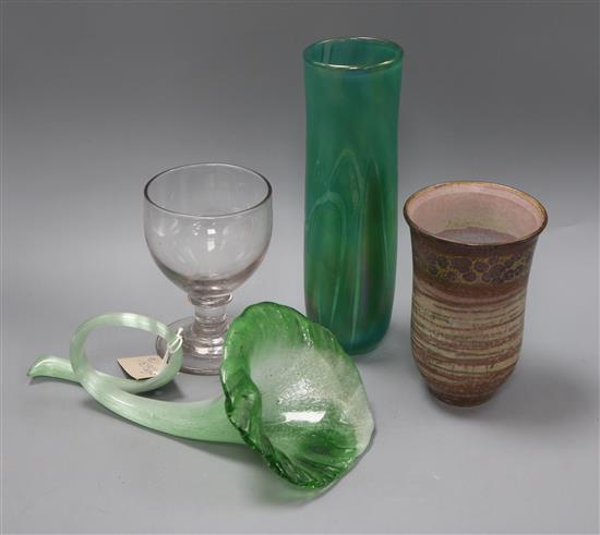 A Georgian rummer, a glass vase and two other items